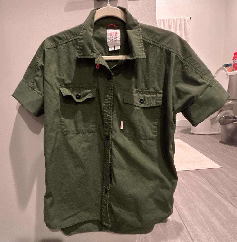 Topo Designs Women's Desert Short Sleeve Button Up Shirt Green Size S